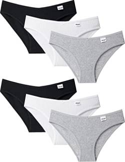 Kiench Teenager Mädchen Unterhosen Baumwolle Bikini Hipster Slips 6er-Pack Grau & Weiß & Schwarz EU Größe 146/9-10 Jahre Etikett S von Kiench