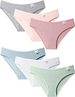 Kiench Teenager Mädchen Unterhosen Baumwolle Bikini Hipster Slips 6er-Pack Pastelltönen (Rosa & Grün & Beige & Grau & Weiß & Blau) EU Größe 146/9-10 Jahre Etikett S von Kiench