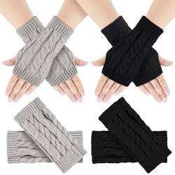 Kieswan 2 Paar Fingerlose Handschuhe Handstulpen Damen und Herren, Dehnbar Armstulpen Unisex Pulswärmer, Winter Strick Handschuhe ohne Fingerkuppen Dünne Handschuhe (Schwarz, Beige Grau) von Kieswan