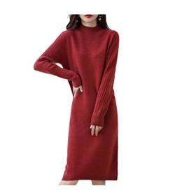 Damen Wolle Dicker Strickwaren Frauen Kleid Winter O-Ausschnitt Pullover Damen Kleider, rot, XXL von Kiioouu