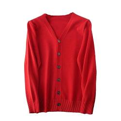 Frühling Herbst Wolle Strickjacke Männer V-Ausschnitt Jacke Dünne Lose Pullover Solide Shirts Casual Männer Jacke Top Red M von Kiioouu