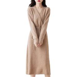 Herbst/Winter Damen Kleider Wolle Strickpullover V-Ausschnitt Langarm Pullover, Tuo Se, X-Large von Kiioouu