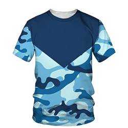 Herren Camouflage T-Shirt Anzug 3D Druck Straße Retro Rundhals Kurzarm Casual Zweiteiliger Trainingsanzug, Tees-blue camo, 42 von Kiioouu
