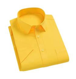 Herren Casual Kleid Kurzarm Hemd Stretch Regular Fit Bügelfrei Einfarbig Büro Party Hochzeit Tops, gelb, 5X-Groß von Kiioouu