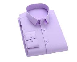 Herren Langarm Stretch Solid Basic Kleid Hemden Taschenlos Standard-Fit Formal Business Pflegeleicht Büro Hemd, lavendel, S von Kiioouu
