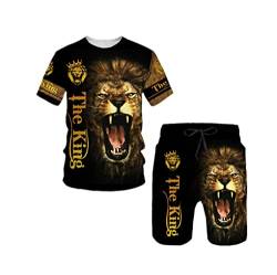 Herren The King Lion Tiger Animal Ferocious Animal Herren T-Shirt Shorts Set Street Casual Trainingsanzug Sportanzug, TS1262, M von Kiioouu