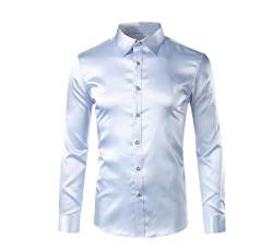 Kiioouu Herren Seide Satin Glatt Hemden Casual Button Down Anzug Hemden Party Hochzeit Herren Hemd, silber, 3XL von Kiioouu