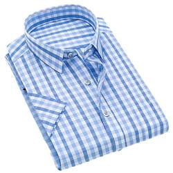 Kiioouu Sommer Herren Hemd Baumwolle Atmungsaktiv Kurzarm Herren Karierte Bluse Regular Fit Casual Cool Plaid Hemden, blau, 3X-Groß von Kiioouu