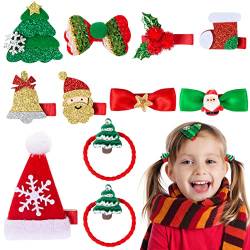 11 Stück Weihnachten Haarschmuck Set, Weihnachts Haarspangen Mädchen Haargummis Weihnachts Haarschleife Haarspangen für Baby Kinder Mädchen Weihnachtsfeier von Kiiwah