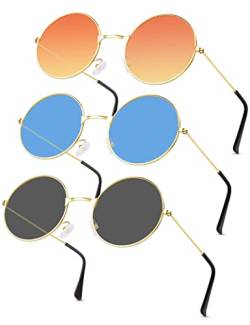 3 Paar Rund Hippie Sonnenbrille, Hippie Kostüm Brille, Retro Partybrillen Kostümzubehör Accessoires für Karneval Party Foto Requisiten Damen Herren von Kiiwah