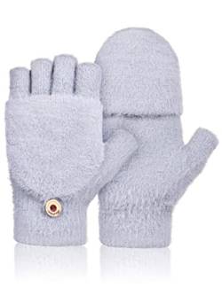 Fingerlose Handschuhe Damen, Winter Convertible Fäustlinge Handschuhe Plüsch Half Finger with Flip Top Handschuhe Warm Sport Fingerhandschuhe für Damen Herren und Teenager von Kiiwah