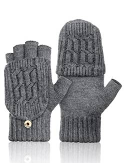 Fingerlose Handschuhe Damen Winter Warme Handschuhe Convertible Halbfinger Fäustlinge Handschuhe mit Flip Top Touchscreen Fotografie Sport Handschuhe für Damen und Herren (Grau) von Kiiwah