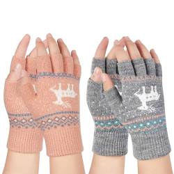 Kiiwah 2 Paar Fingerlose Handschuhe, Winter Gestrickte Halb Fingerhandschuhe Armstulpen Fingerhandschuhe Ohne Fingerkuppen Strickhandschuhe für Männer und Damen von Kiiwah