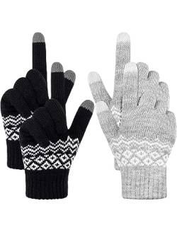 Kiiwah 2 Paar Winter Touchscreen Handschuhe Unisex, Gestrickte Warme Handschuhe, Flexible Strickhandschuhe für Damen Herren von Kiiwah