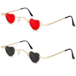 Kiiwah 2 Paare Kleine Herz Brille, Unisex Retro Party Brille Hippie Brille, Heart Shaped Sunglasses für Damen Herren Party Foto (Schwarz, Rot) von Kiiwah