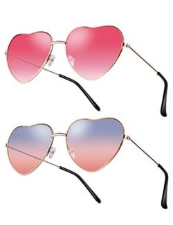 Kiiwah 2 Paare Sonnenbrillen Damen Herz Geformt Sonnenbrille Metallrahmen Retro Sonnenbrille Hippie Brille Party Kostümzubehör für Herren Und Mädchen von Kiiwah