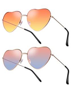Kiiwah 2 Paare Sonnenbrillen Damen Herz Geformt Sonnenbrille Metallrahmen Retro Sonnenbrille Hippie Brille Party Kostümzubehör für Herren Und Mädchen von Kiiwah