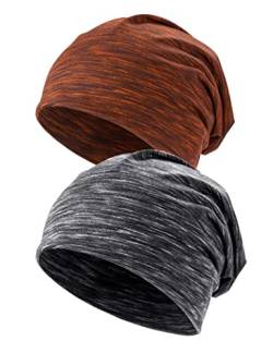 Kiiwah 2 Stück Beanie Mütze für Herren und Damen Streifen Slouch Unisex Stricken Beanie für den Frühling, Herbst und Winter (Schwarz Braun) von Kiiwah