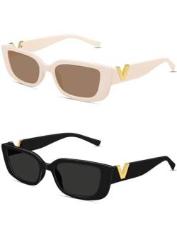 Kiiwah 2 Stück Schnelle Brille Rave Sonnenbrille Damen, V Retro Rechteck Sonnenbrille, Trendy Quadratische UV Schutz Sunglasses für Frauen Männer Party Hochzeit Strand von Kiiwah