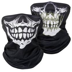 Kiiwah 2 Stück Totenkopf Multifunktionstuch, Schädel Motorrad Schlauchschal, Skull Bandanas Elastisch Sonnenschutz Loop Schal Neckwarmer für Motorrad Fahrrad Ski Halloween von Kiiwah