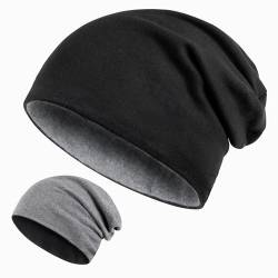 Kiiwah 2 in 1 Reversible Beanie Mütze, Unisex Slouch Beanie Groß, Lange Dünne Mütze Leichte für Herren Damen Großer Kopf, Frühling Herbst Winter (Schwarz, Grau) von Kiiwah