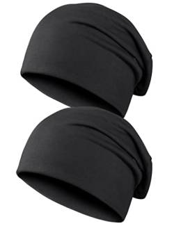 Kiiwah 2pcs Klassische Beanie Mütze für Herren und Damen, Unisex Slouch Strickmützen Longbeanie für Winter (Schwarz) von Kiiwah