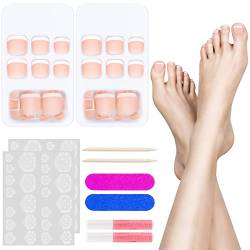 Kiiwah 48 Stück Französisch Matt Zehennägel zum Aufkleben, 12 Größen Künstlich Fußnägel Tips, Full Cover Acryl Zehen Nagelspitzen Fake Nail Tips mit Kleber für Frauen Mädchen Nagel Dekoration von Kiiwah