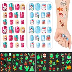 Kiiwah 48 Stück Weihnachten Kinder Falsche Nägel Volle Abdeckung Presse auf Fingernägel Künstliche Nagelspitzen für Mädchen Damen Nagelkunst Dekoration von Kiiwah