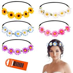 Kiiwah 5 Stück Mehrfarbig Daisy Blumenkranz Stirnband, Damen Mädchen Floral Garland Stirnbänder Haarreif für Festival Hochzeit Geburtstag Strand Party von Kiiwah