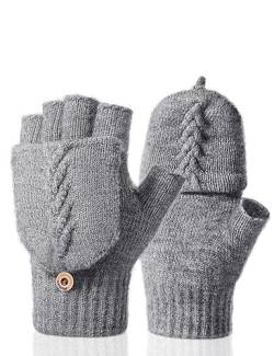 Kiiwah Fingerlose Handschuhe Fäustlinge für Herren Damen, Warme Winter Handschuhe Convertible Halbfinger Flip Top Fäustlinge Touchscreen Fotografie Handschuhe (Ringen Grau) von Kiiwah