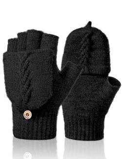 Kiiwah Fingerlose Handschuhe Fäustlinge für Herren Damen, Warme Winter Handschuhe Convertible Halbfinger Flip Top Fäustlinge Touchscreen Fotografie Handschuhe (Ringen Schwarz) von Kiiwah