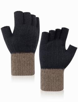 Kiiwah Fingerlose Handschuhe Winter, Unisex Halb Fingerhandschuhe Warme Fahren Arbeiten Tippen für Erwachsene Damen Herren (Schwarz) von Kiiwah