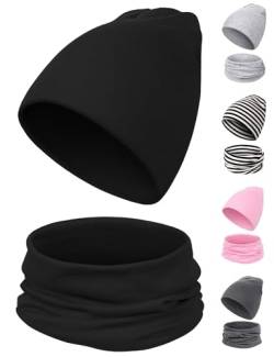 Kiiwah Kinder Beanie Mütze und Loop Schal Set, Weiche Baumwolle Warme Strickmützen und Schals für Baby Herbst Winter Frühling(Schwarz) von Kiiwah