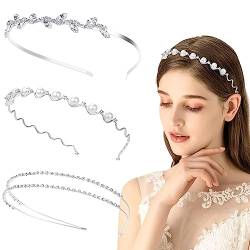 Kiiwah Pack 3 Stück Stirnband mit Strass Perle Haarreif Hochzeit Braut Elegante, Haarband Hochzeit Verstellbarer für Damen Mädchen von Kiiwah