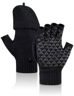 Kiiwah Winter Rutschfester Fingerlose Handschuhe, Unisex Convertible Thermo Halbfinger Handschuhe, Anti-Rutsch Strickhandschuhe für Damen und Herren Fahren Sport Outdoor von Kiiwah