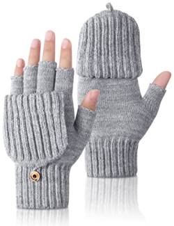 Kiiwah Winter Warme Fingerlose Handschuhe Convertible Thermo Halbfinger Fäustlinge Gestrickte Handschuhe mit Flip Touchscreen Fotografie Sport Handschuhe für Damen und Herren von Kiiwah