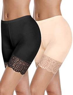 Unterrock Shorts für Frauen Anti-Scheuer-Spitze Nahtlose Sicherheitshose Boxer Slipshort Schlüpfer Leggings Unter Kleider Unterwäsche (XXL) von Kiiwah