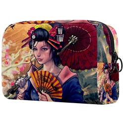Kleine Make-up-Tasche für Geldbörse, japanisches Geisha-Mädchen, Reise-Kulturbeutel, Reißverschluss, Kosmetik-Organizer für Frauen und Mädchen von KikandKo