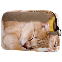 Kleine Make-up-Tasche für Geldbörse, schlafende orange getigerte Katze, Reise-Kulturbeutel, Reißverschluss-Tasche, Kosmetik-Organizer für Frauen und Mädchen von KikandKo