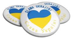 3 Buttons Ukraine Pin Slawa Ukrajini Herz blau/gelb 59mm Ansteck-Pin Kleidung Korb (Slawa Ukrajini Herz 3er Set) von Kilala