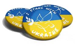 3er Set Buttons Ukraine mit Friedenstaube 59mm Ansteck-Pin Kleidung Korb (Friedenstaube 3er-Set) von Kilala