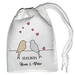 Geldverpackung für Brautpaar für Geld mit Namen und Hochzeitsdatum (Vögel mit roten Herzen) von Kilala