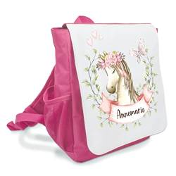 personalisierter Rucksack Pferd KIndergartentasche Kiga Geschenk Mädchen Pferdefreunde ab 3 Jahre (Pferd/Schmetterling) von Kilala