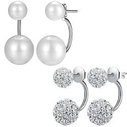 Kim Johanson Damen Doppel Ohrringe Set "Fusion" aus 925 Sterling Silber mit Perlen & Shamballa Kugeln inkl. Schmuckbeutel von Kim Johanson