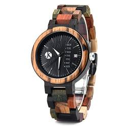 Kim Johanson Damen Holz-Edelstahl Armbanduhr *Colorful Week* mit Datum- & Tagesanzeige Handgefertigt Quarz Analog Uhr inkl. Geschenkbox von Kim Johanson