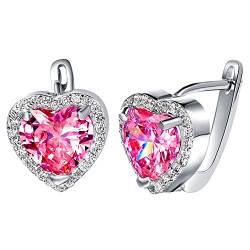 Kim Johanson Damen Ohrringe "Pink Love" Silber Pinkes Herz mit Zirkonia Steinchen besetzt inkl. Schmuckbeutel von Kim Johanson