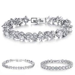Kim Johanson Damen Tennis Armband *Verschiedene Modelle* in Silber mit weißen Kristallen besetzt rhodiniert inkl. Schmuckbeutel (Wave) von Kim Johanson