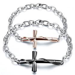 Kim Johanson Edelstahl Pärchen Armbänder * Kreuz* in Silber, Roségold & Schwarz | Schmuck mit Herz | Paar Armband | Geschenk für Paare mit Gravur | Wasserfest | BFF | Verstellbar inkl Schmuckbeutel von Kim Johanson