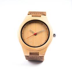 Kim Johanson Herren Bambus-Holz Armbanduhr *Red Bamboo* in Braun mit Echtem Lederarmband Handgefertigt Quarz Analog Uhr inkl. Geschenkbox von Kim Johanson
