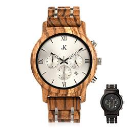 Kim Johanson Herren Holz-Edelstahl Armbanduhr *Air Force* in Hellbraun & Dunkelbraun Chronograph mit Einem Gliederarmband Handgefertigt Quarz Analog Uhr inkl. Geschenkbox (Hellbraun) von Kim Johanson